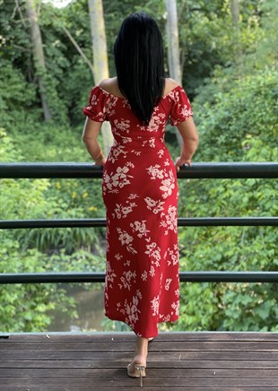 3559 Kırmızı beyaz  çiçekli elbise JRHURFT7RFTGFUY